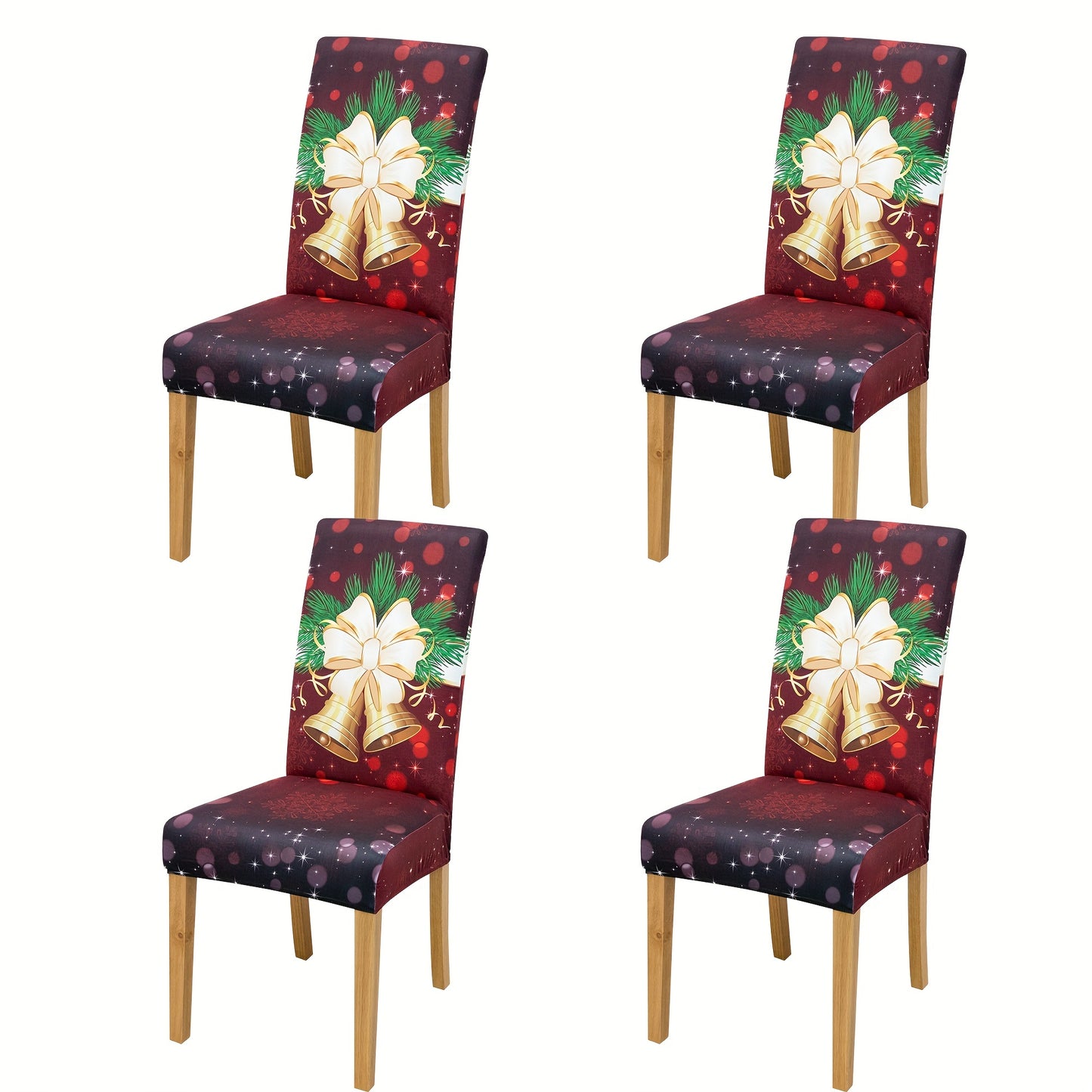 4/6pcs Milk   Elastic Christmas Red Bells Pattern Dining Chair Slipcovers, Chair Cover For Hotel Dining Room Office Banquet House Home Decor Christmas Decor