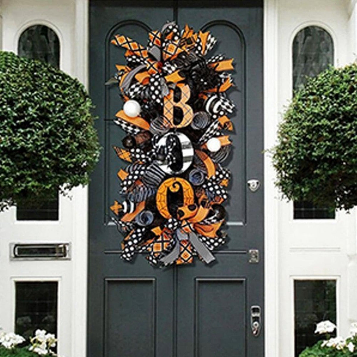 Halloween Swag Wreath, Autumn Wreath, Fall Boo Swag Wreaths, Scary Front Door Ornaments, Halloween Spider Mesh and