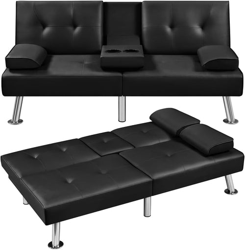 Convertible Sofa Bed Adjustable Couch Sleeper Modern Faux Leather