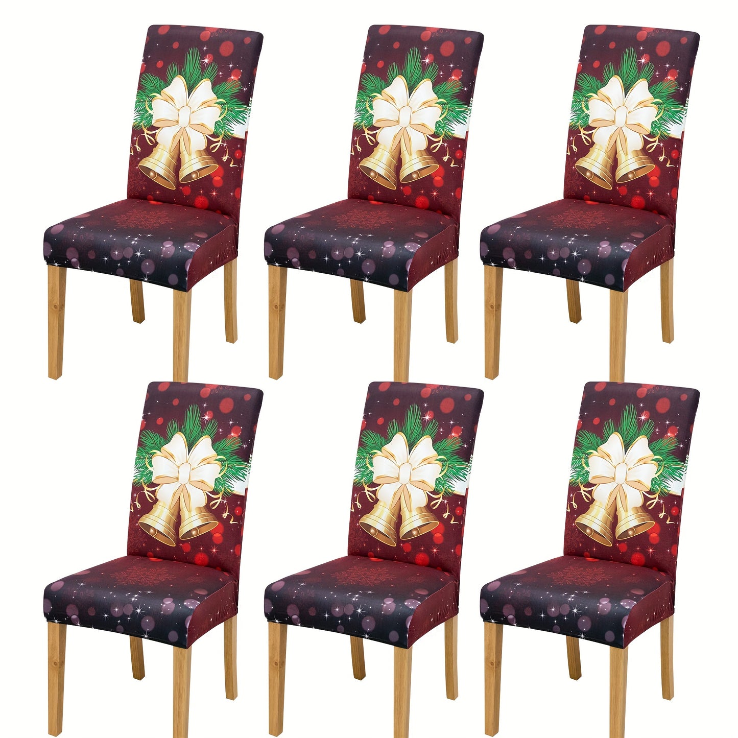 4/6pcs Milk   Elastic Christmas Red Bells Pattern Dining Chair Slipcovers, Chair Cover For Hotel Dining Room Office Banquet House Home Decor Christmas Decor