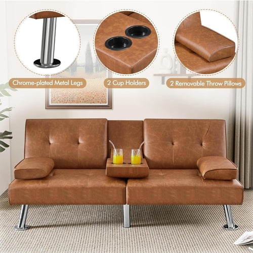 Convertible Sofa Bed Adjustable Couch Sleeper Modern Faux Leather Home