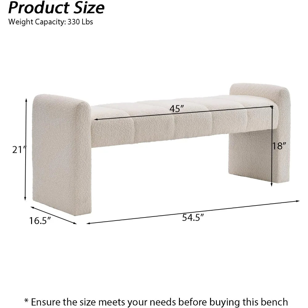 modern upholstered bed end bench with channel tufting, comfortable ottoman for living spaces and hallways