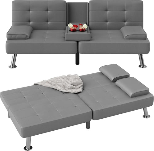 Futon Sofa Bed Modern Folding Futon Set PU Leather Convertible
