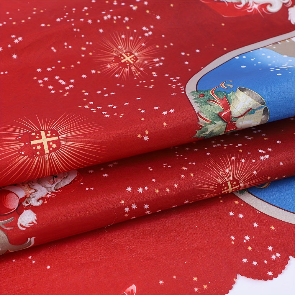 1pc, Polyester Tablecloth, Merry Christmas Table Cover, Santa Claus Snowflake Pattern Table Cover, Christmas Atmospheric Table Runner, Holiday Desktop Decoration Fabric Table Cloth, Home Decoration, Christmas Decor, Gift