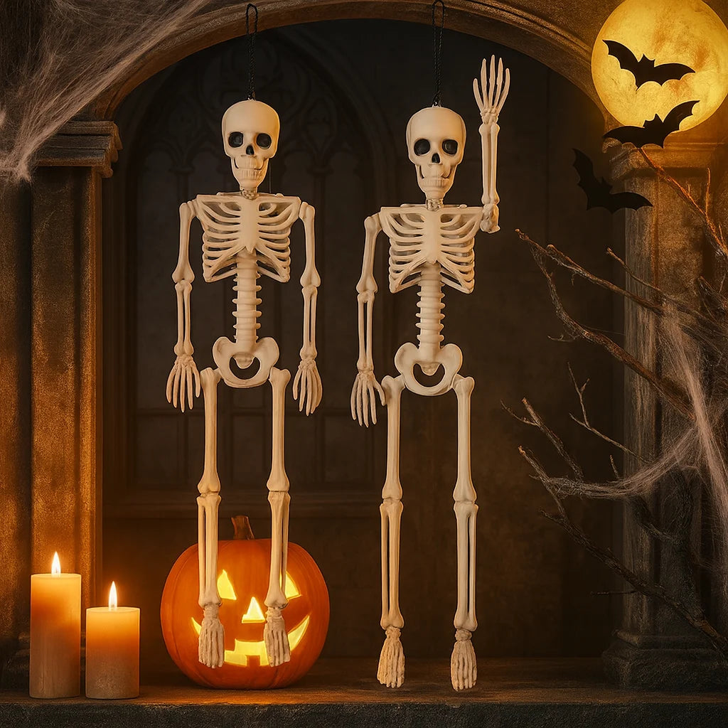 Pafu 2PCS Halloween Foldable Skeletons Decor Hanging Spooky Skeletons with Movable Joint Skull Full Body Halloween Skeleton
