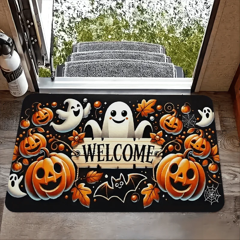 VIKAMA Halloween Carpet Cute Ghost Pumpkin Doormat Welcome Mat Rug For Bedroom Live Room Carpet Outdoor Carpet Home Decoration