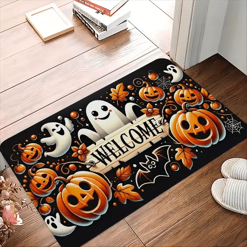 VIKAMA Halloween Carpet Cute Ghost Pumpkin Doormat Welcome Mat Rug For Bedroom Live Room Carpet Outdoor Carpet Home Decoration