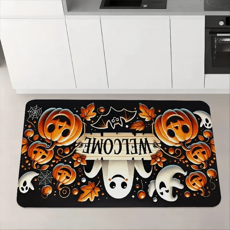 VIKAMA Halloween Carpet Cute Ghost Pumpkin Doormat Welcome Mat Rug For Bedroom Live Room Carpet Outdoor Carpet Home Decoration