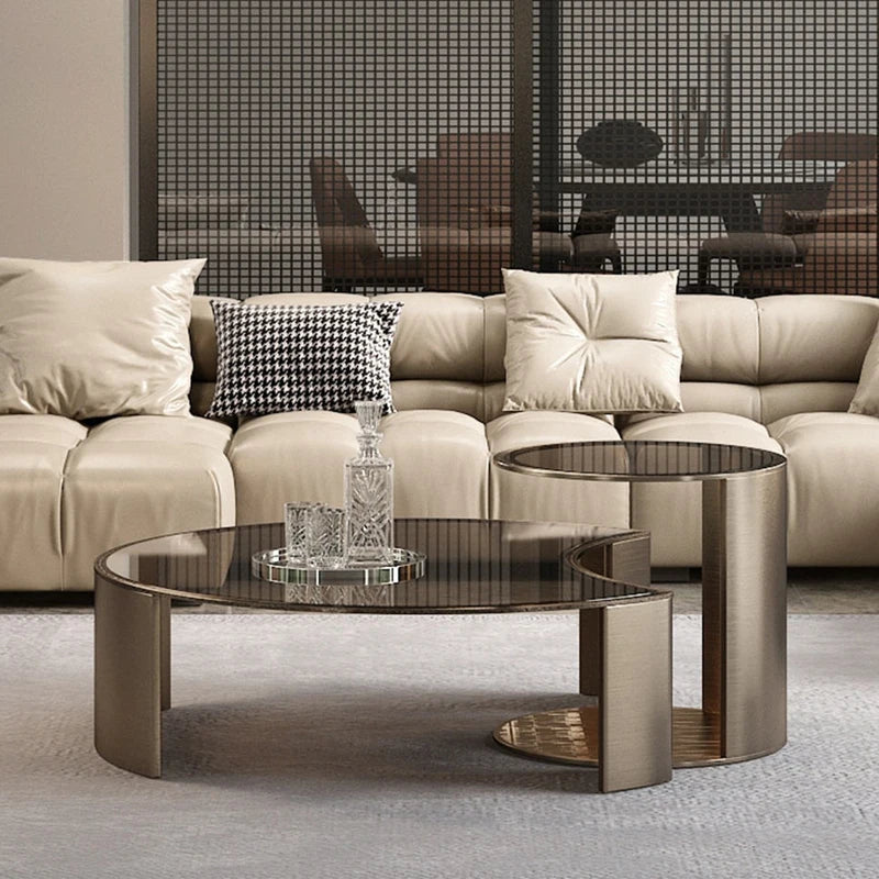 simple glass coffee table designer creative cream wind apartment living room household stainless steel tea table combination
