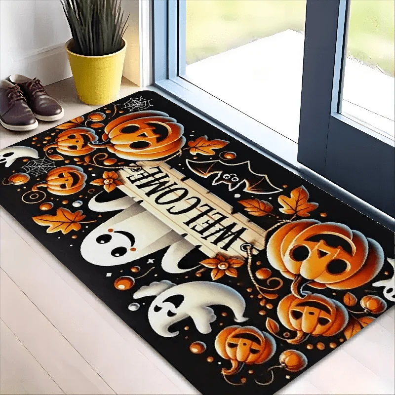 VIKAMA Halloween Carpet Cute Ghost Pumpkin Doormat Welcome Mat Rug For Bedroom Live Room Carpet Outdoor Carpet Home Decoration