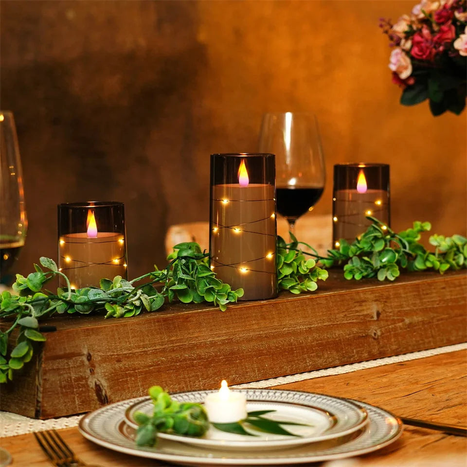 3Pcs Flameless LED Electronic Candle Dropping Wax Tea Light Realistic Flames Led Lamp Christmas Halloween Wedding Home Decor