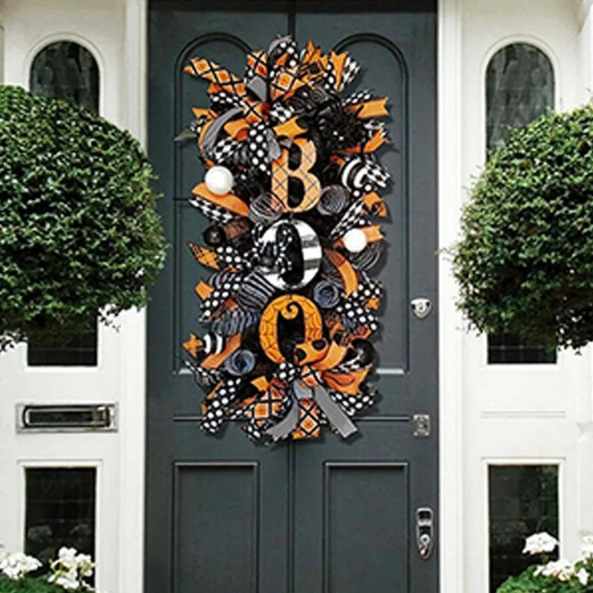 Halloween Swag Wreath, Autumn Wreath, Fall Boo Swag Wreaths, Scary Front Door Ornaments, Halloween Spider Mesh and