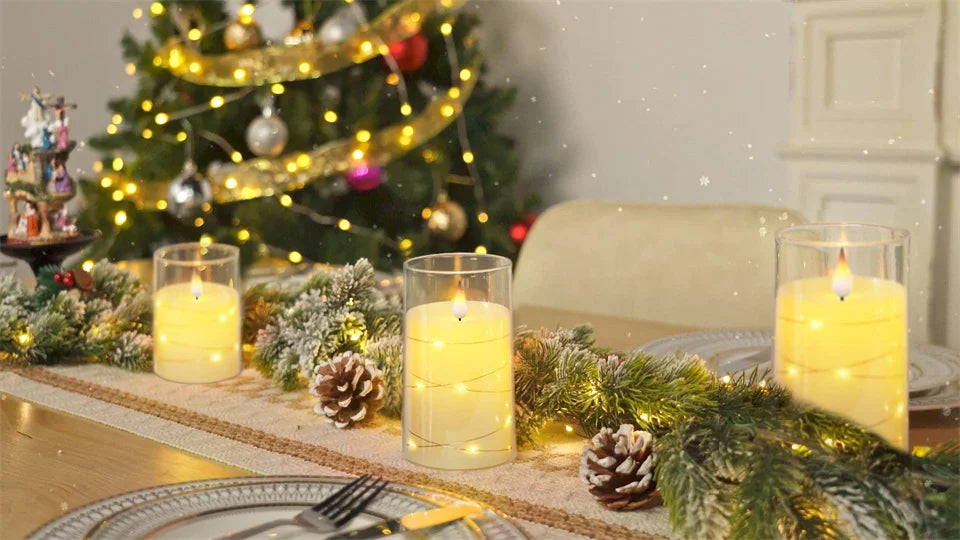 3Pcs Flameless LED Electronic Candle Dropping Wax Tea Light Realistic Flames Led Lamp Christmas Halloween Wedding Home Decor