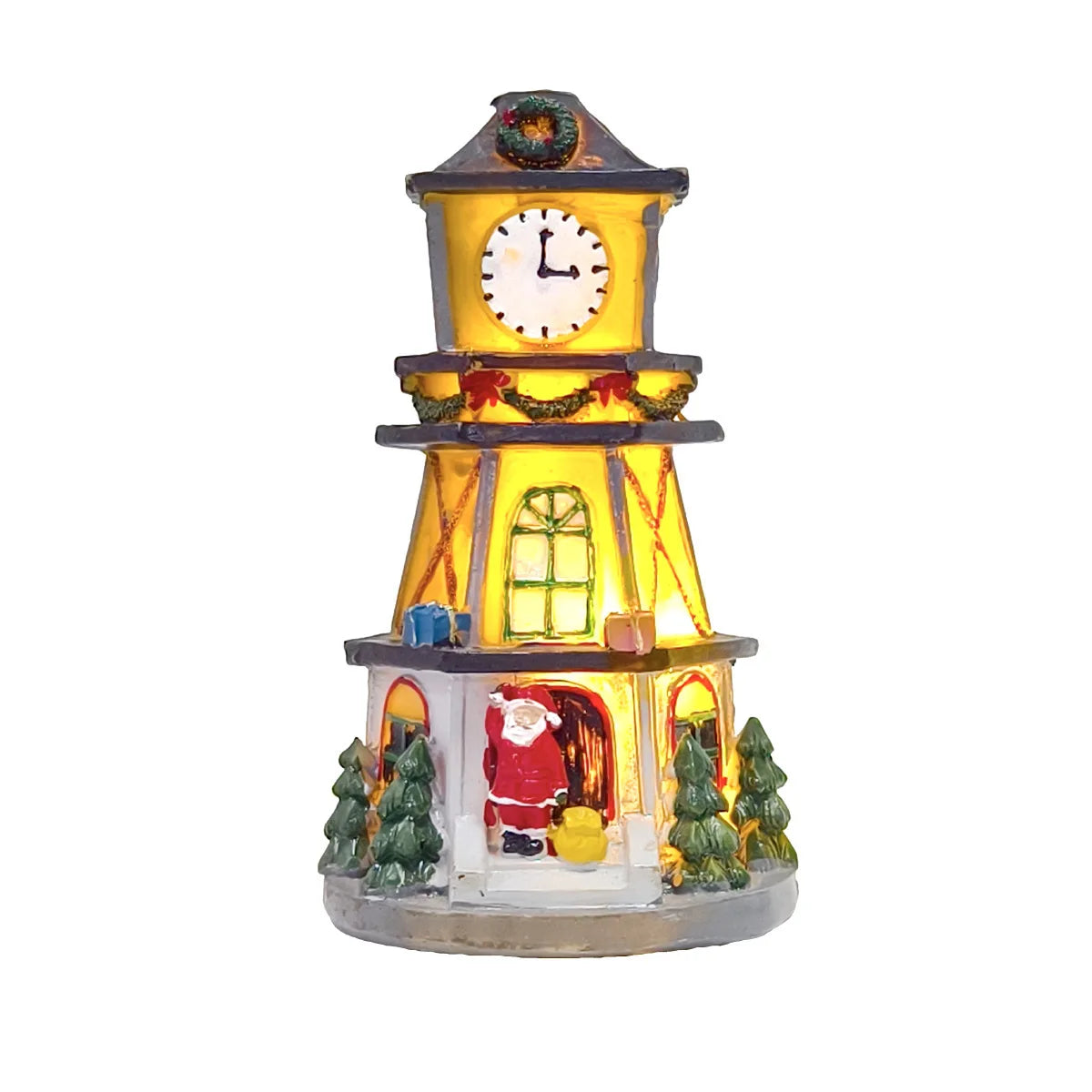 Christmas Resin Houses Clock Tower Pendant Luminous Christmas Decoration House Bedroom Table Ornament New Year Gift Home Decor