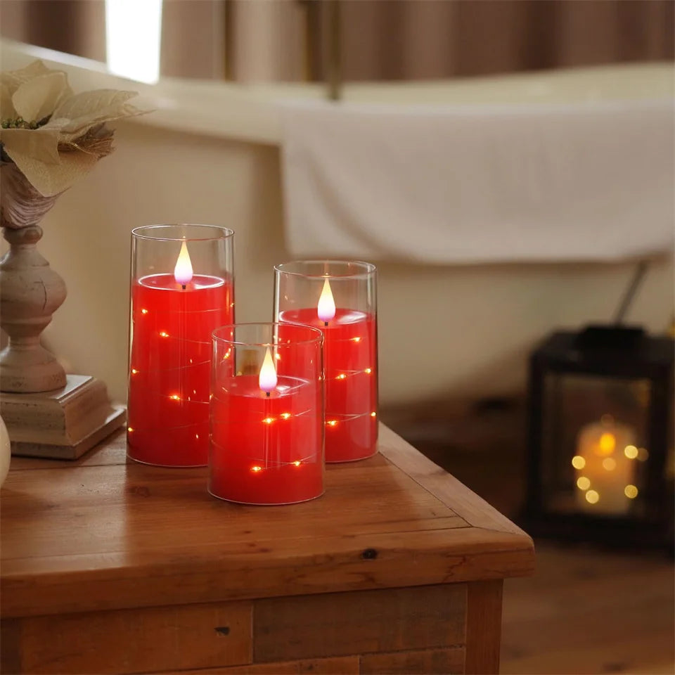 3Pcs Flameless LED Electronic Candle Dropping Wax Tea Light Realistic Flames Led Lamp Christmas Halloween Wedding Home Decor
