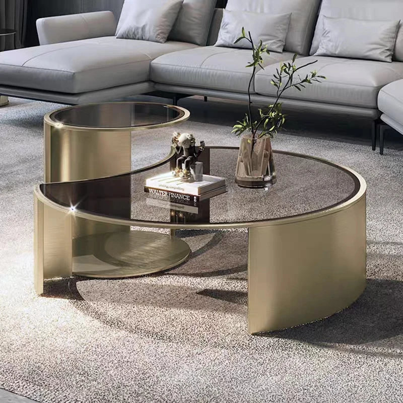 simple glass coffee table designer creative cream wind apartment living room household stainless steel tea table combination