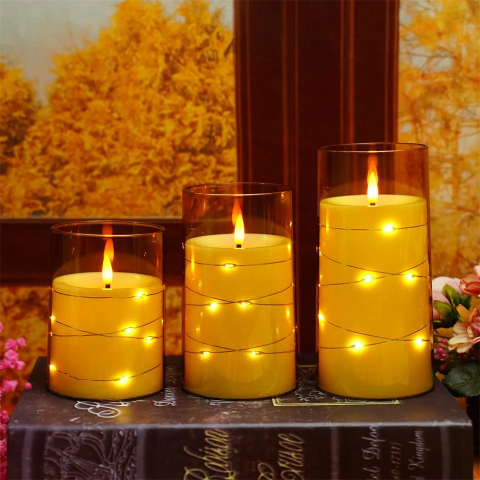 3Pcs Flameless LED Electronic Candle Dropping Wax Tea Light Realistic Flames Led Lamp Christmas Halloween Wedding Home Decor