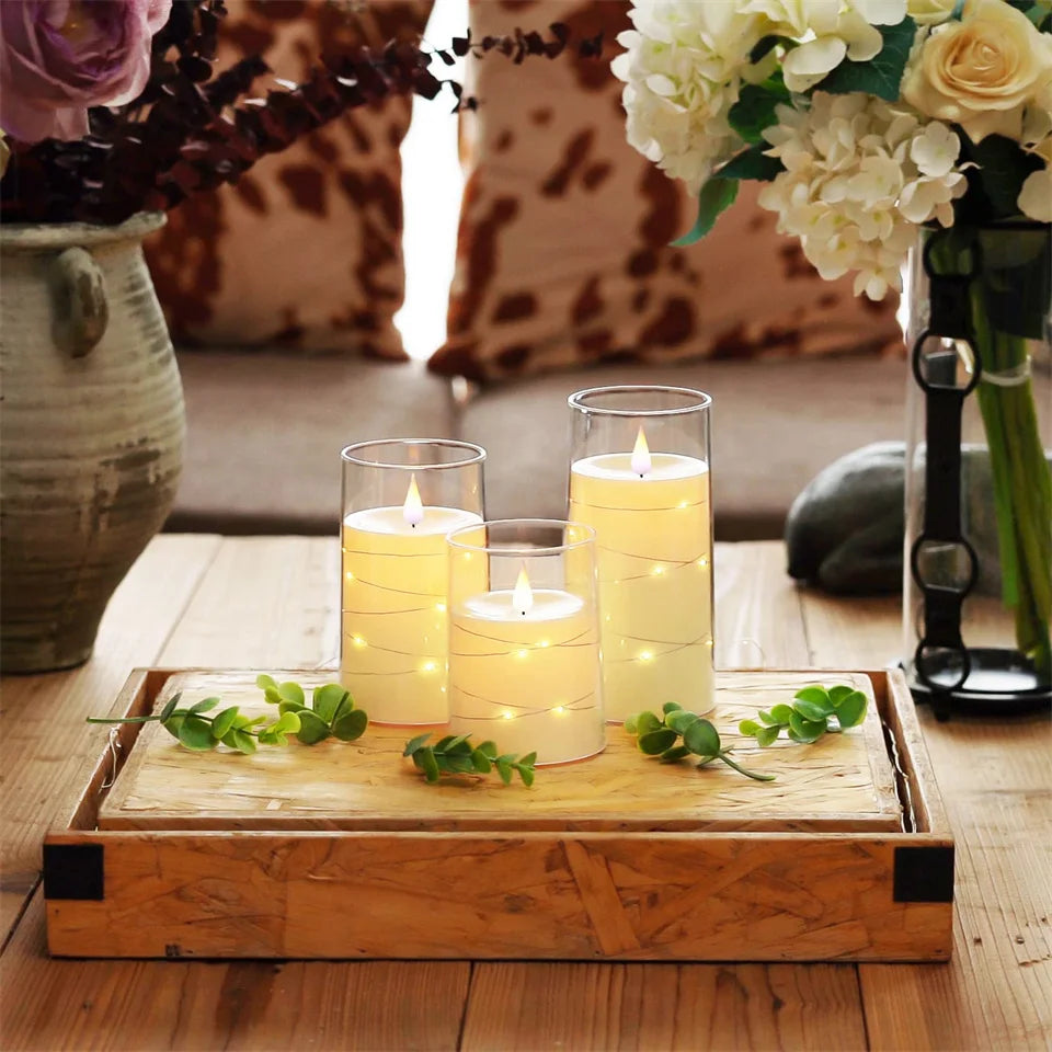 3Pcs Flameless LED Electronic Candle Dropping Wax Tea Light Realistic Flames Led Lamp Christmas Halloween Wedding Home Decor