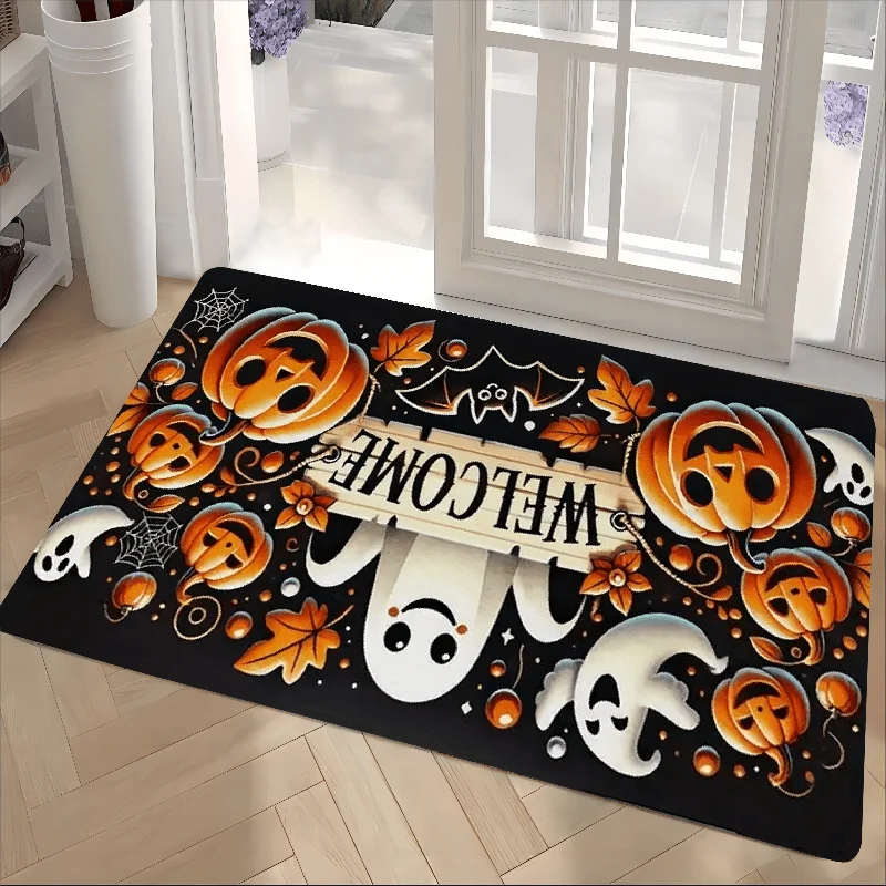 VIKAMA Halloween Carpet Cute Ghost Pumpkin Doormat Welcome Mat Rug For Bedroom Live Room Carpet Outdoor Carpet Home Decoration