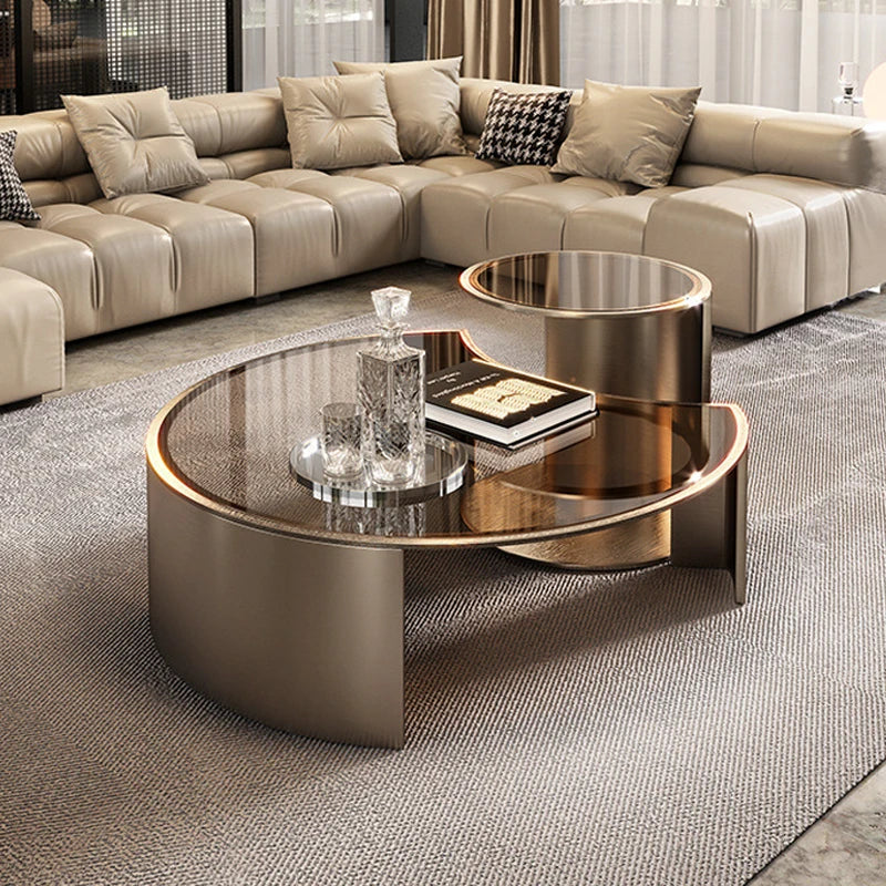 simple glass coffee table designer creative cream wind apartment living room household stainless steel tea table combination
