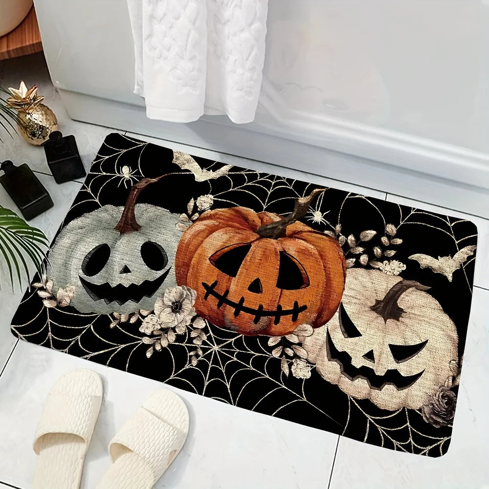 VIKAMA Halloween Spooky Pumpkin Face Carpet Home Decor, Soft, Absorb-Water, Entry Door, Bathroom Non-Slip, Dirt-Proof Floor Mat