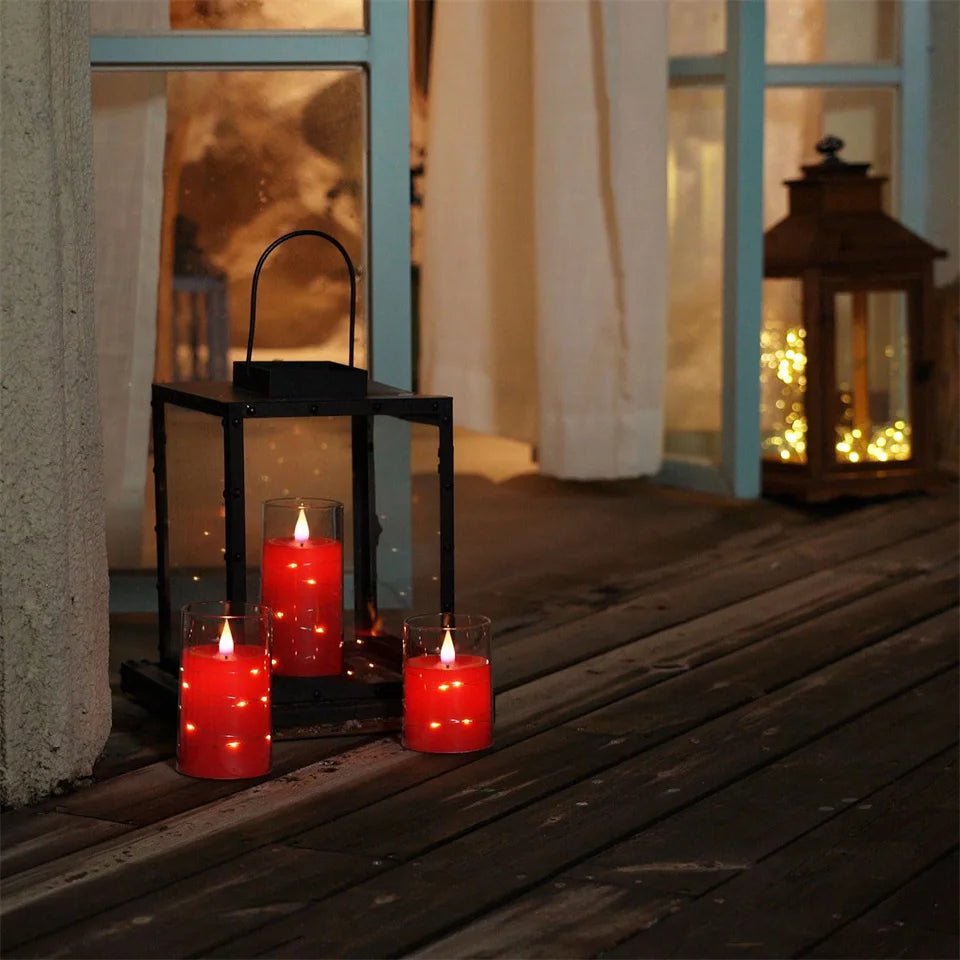 3Pcs Flameless LED Electronic Candle Dropping Wax Tea Light Realistic Flames Led Lamp Christmas Halloween Wedding Home Decor