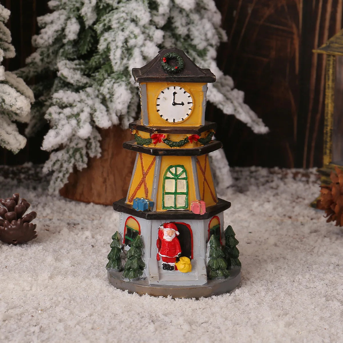 Christmas Resin Houses Clock Tower Pendant Luminous Christmas Decoration House Bedroom Table Ornament New Year Gift Home Decor