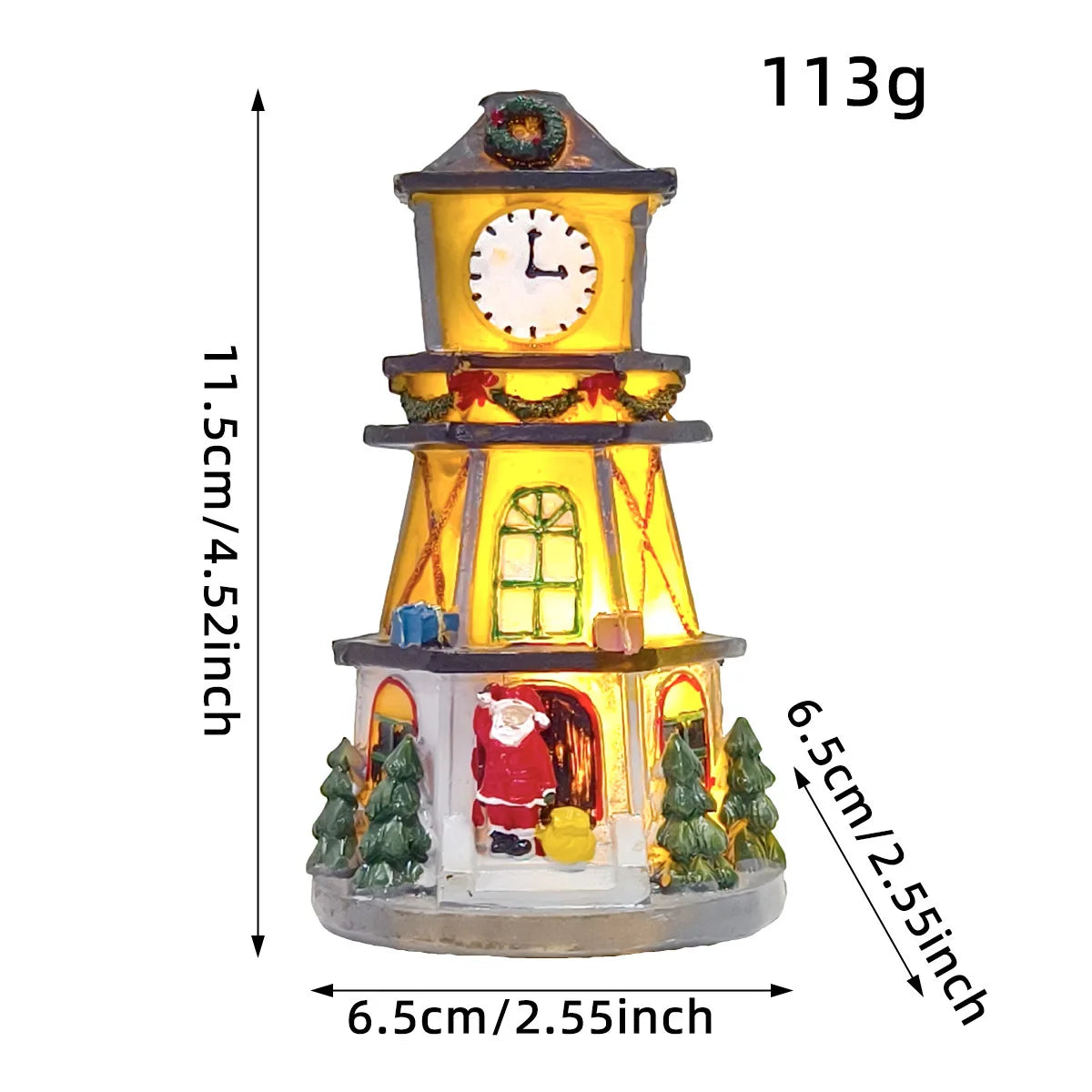 Christmas Resin Houses Clock Tower Pendant Luminous Christmas Decoration House Bedroom Table Ornament New Year Gift Home Decor