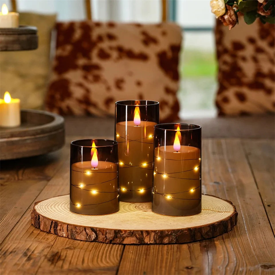 3Pcs Flameless LED Electronic Candle Dropping Wax Tea Light Realistic Flames Led Lamp Christmas Halloween Wedding Home Decor