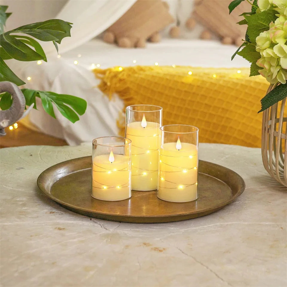3Pcs Flameless LED Electronic Candle Dropping Wax Tea Light Realistic Flames Led Lamp Christmas Halloween Wedding Home Decor