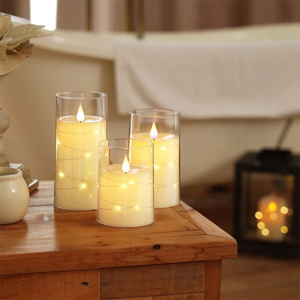 3Pcs Flameless LED Electronic Candle Dropping Wax Tea Light Realistic Flames Led Lamp Christmas Halloween Wedding Home Decor