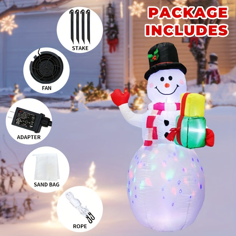 5ft Inflatable Snowman with LED Lights, Polyester, Outdoor Christmas Decor, 110V-130V, Plug-in, Festive Holiday Yard Garden Lawn Decoration