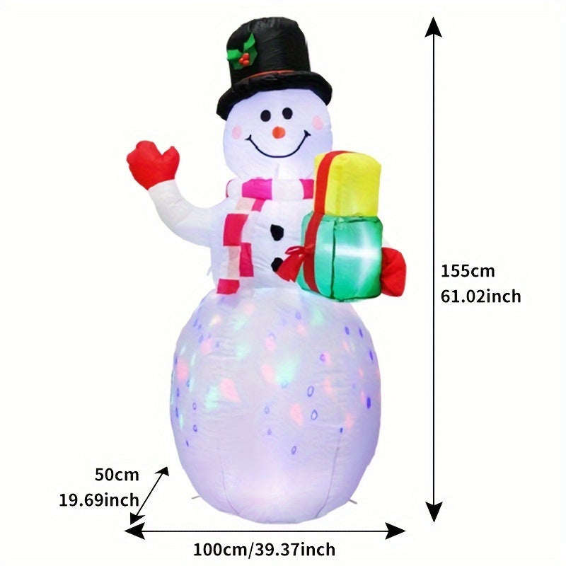 5ft Inflatable Snowman with LED Lights, Polyester, Outdoor Christmas Decor, 110V-130V, Plug-in, Festive Holiday Yard Garden Lawn Decoration