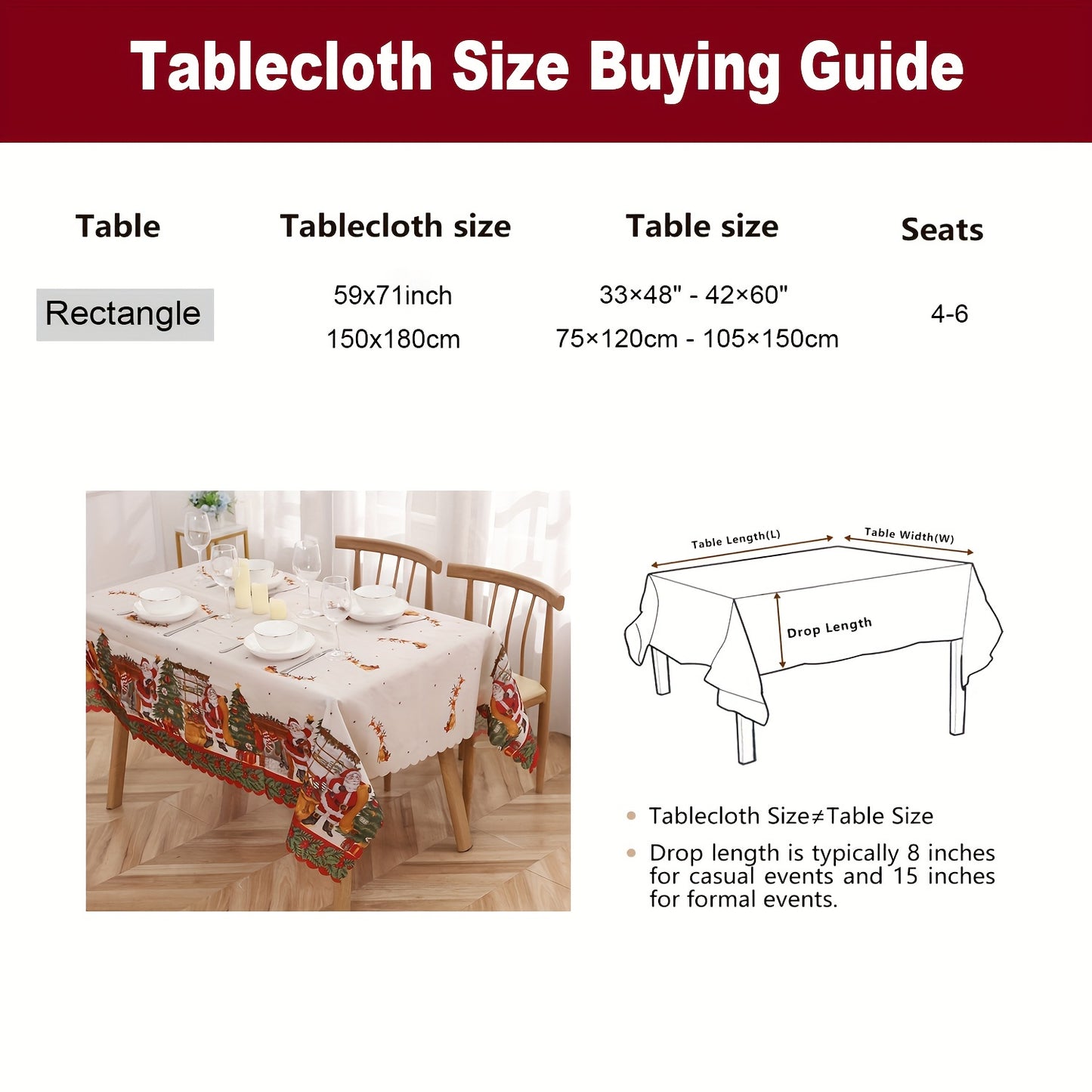 1pc, Polyester Tablecloth, Merry Christmas Table Cover, Santa Claus Snowflake Pattern Table Cover, Christmas Atmospheric Table Runner, Holiday Desktop Decoration Fabric Table Cloth, Home Decoration, Christmas Decor, Gift