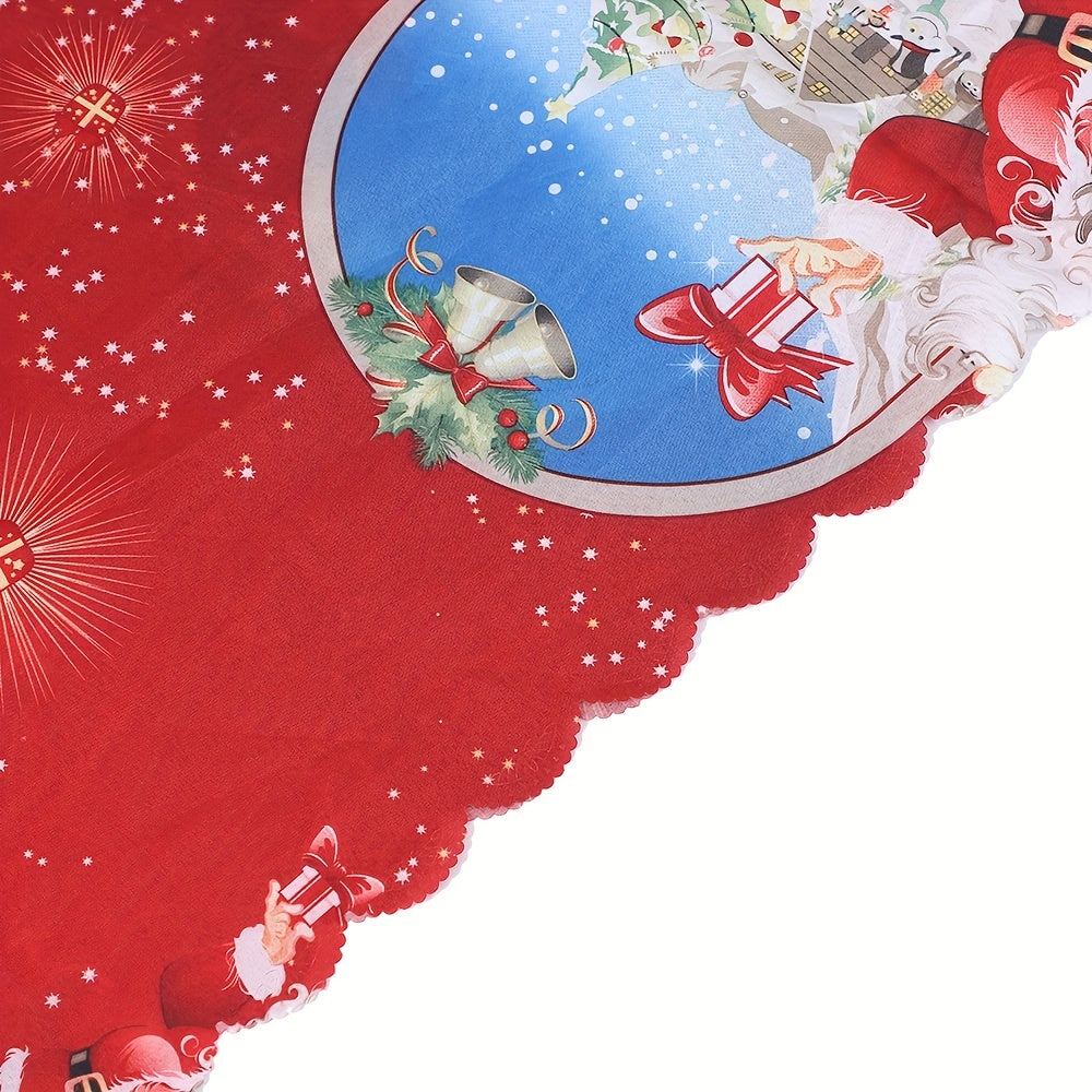 1pc, Polyester Tablecloth, Merry Christmas Table Cover, Santa Claus Snowflake Pattern Table Cover, Christmas Atmospheric Table Runner, Holiday Desktop Decoration Fabric Table Cloth, Home Decoration, Christmas Decor, Gift
