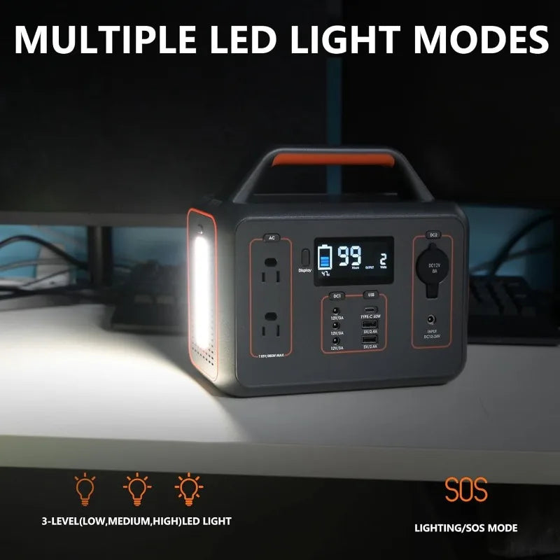 Portable Power Station 300W, 280Wh Solar Generator With 110V Pure Sine Wave AC Outlet, Backup Lithium Battery Generator