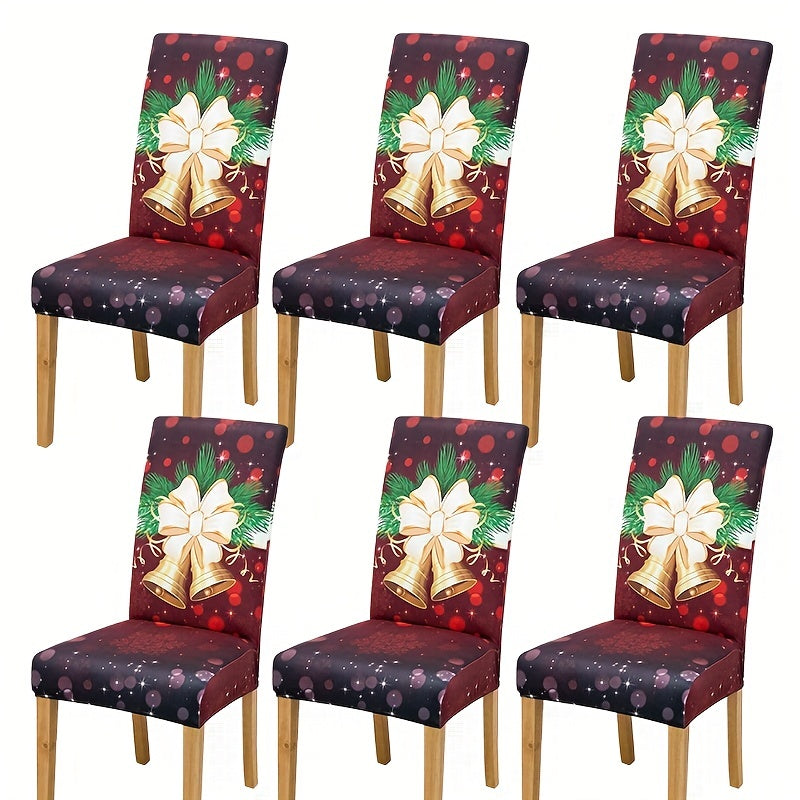 4/6pcs Milk   Elastic Christmas Red Bells Pattern Dining Chair Slipcovers, Chair Cover For Hotel Dining Room Office Banquet House Home Decor Christmas Decor