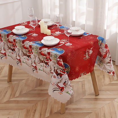 1pc, Polyester Tablecloth, Merry Christmas Table Cover, Santa Claus Snowflake Pattern Table Cover, Christmas Atmospheric Table Runner, Holiday Desktop Decoration Fabric Table Cloth, Home Decoration, Christmas Decor, Gift