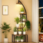 Spacious 64.5" Tall Corner Plant Stand with Grow Lights - Multi-Tiered Metal Shelf for Indoor Plants, Classic Style with Wooden Accents, Ideal for Living Room, Balcony, Patio & Garden Decor, Christmas Decor