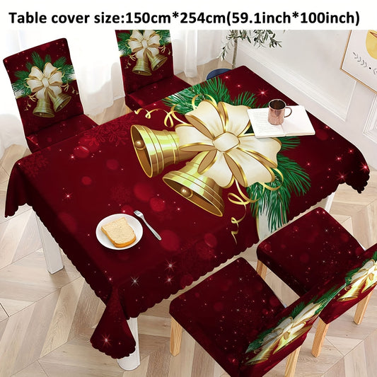 4/6pcs Milk   Elastic Christmas Red Bells Pattern Dining Chair Slipcovers, Chair Cover For Hotel Dining Room Office Banquet House Home Decor Christmas Decor