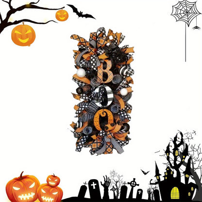 Halloween Swag Wreath, Autumn Wreath, Fall Boo Swag Wreaths, Scary Front Door Ornaments, Halloween Spider Mesh and