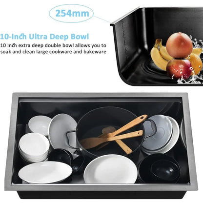 NEW-33Inch Black Undermount Kitchen Sink Workstation,Kitchen Sink Undermount Handmade 10" Deep Stainless Steel Single Bowl Sinks