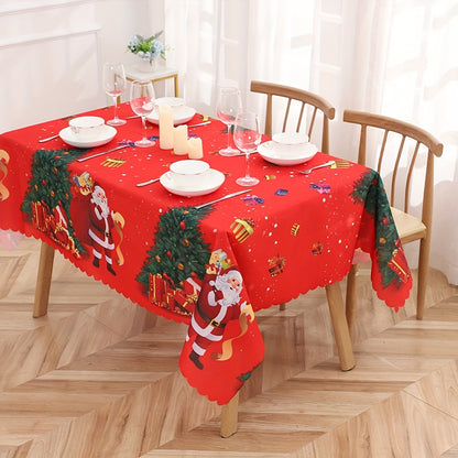 1pc, Polyester Tablecloth, Merry Christmas Table Cover, Santa Claus Snowflake Pattern Table Cover, Christmas Atmospheric Table Runner, Holiday Desktop Decoration Fabric Table Cloth, Home Decoration, Christmas Decor, Gift
