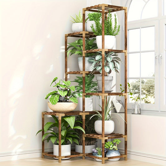 Boho Wooden Plant Stand, Multi-Tiered Floor Mount Display Shelf for Indoor & Outdoor Use, Versatile Room Decor, Holds Multiple Potted Plants, Artificial Plants for Home Decor, Christmas Decor