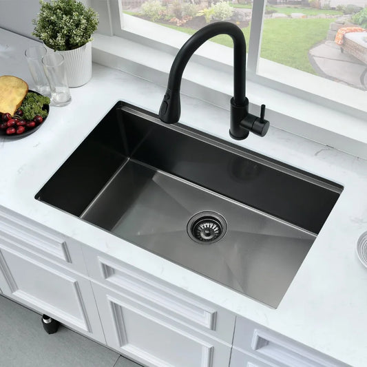NEW-33Inch Black Undermount Kitchen Sink Workstation,Kitchen Sink Undermount Handmade 10" Deep Stainless Steel Single Bowl Sinks