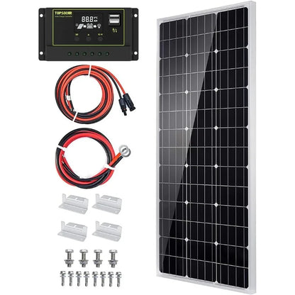 Solar Panel Kit 100 Watt 12 Volt Monocrystalline Off Grid System For Homes RV Boat + 30A 12V/24V Solar Charge Controller
