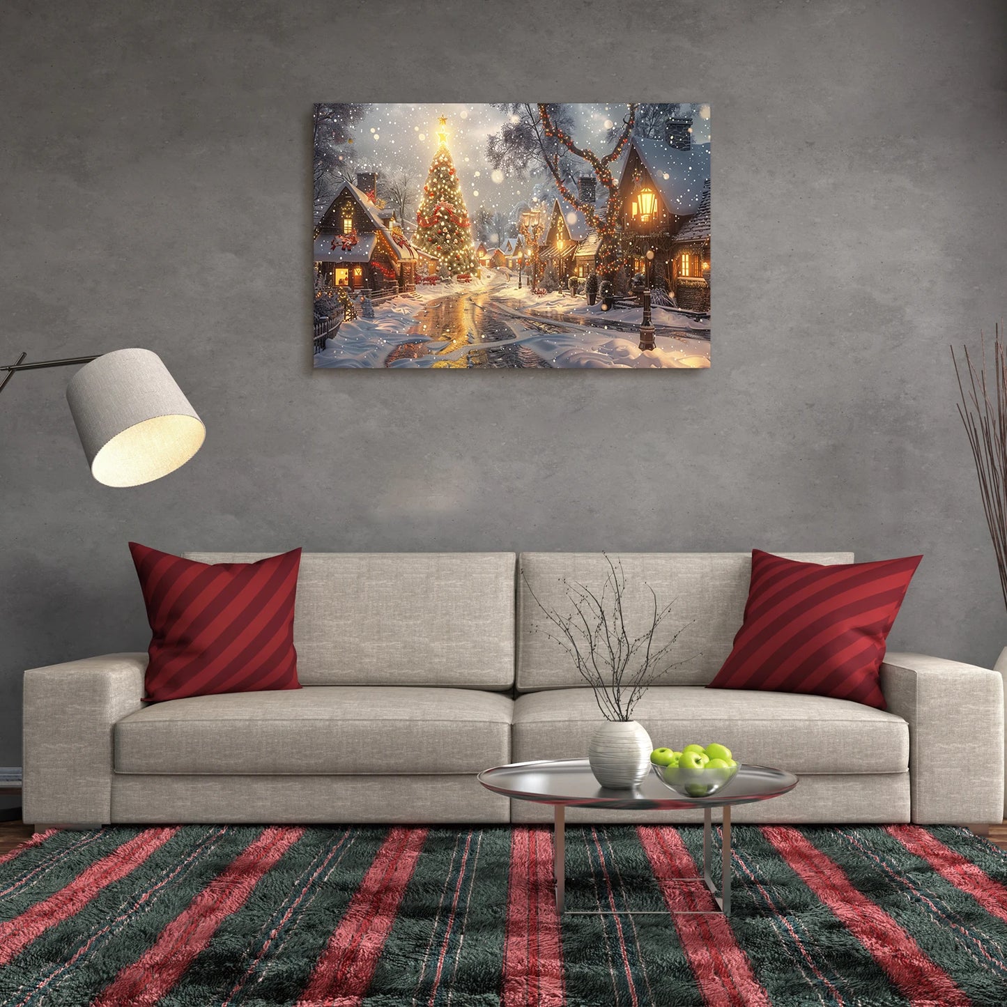 Christmas Gift Winter Wall Decor Snowy Village, Tree & Glowing Lights, Great for Festive Cheer & Home Christmas Decor