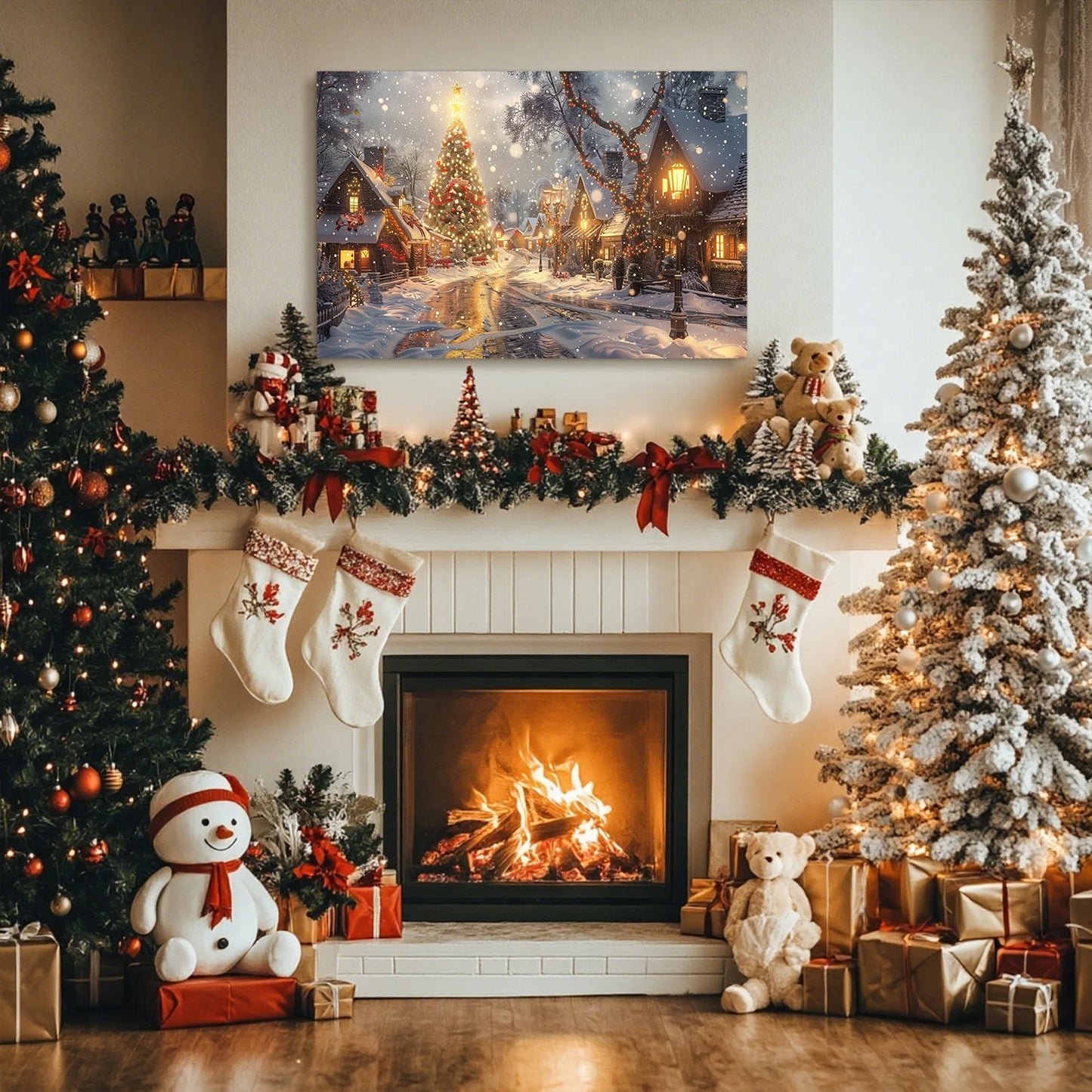 Christmas Gift Winter Wall Decor Snowy Village, Tree & Glowing Lights, Great for Festive Cheer & Home Christmas Decor