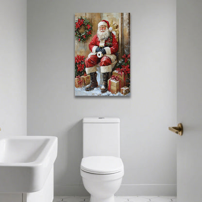 Looife Christmas Humorous Santa Claus Canvas Wall Art - Santa on Toilet with Christmas Decor, Funny Bathroom & Holiday Decor