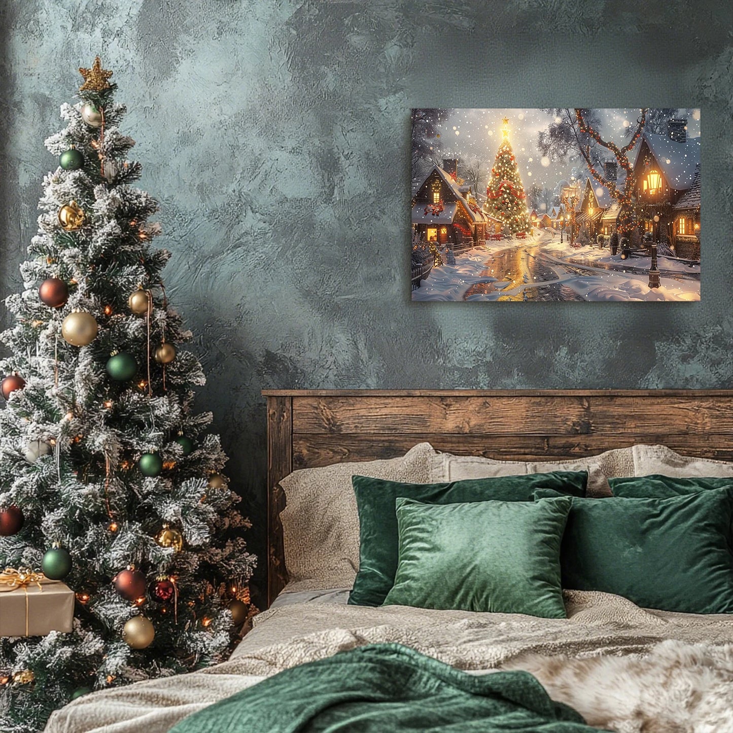 Christmas Gift Winter Wall Decor Snowy Village, Tree & Glowing Lights, Great for Festive Cheer & Home Christmas Decor